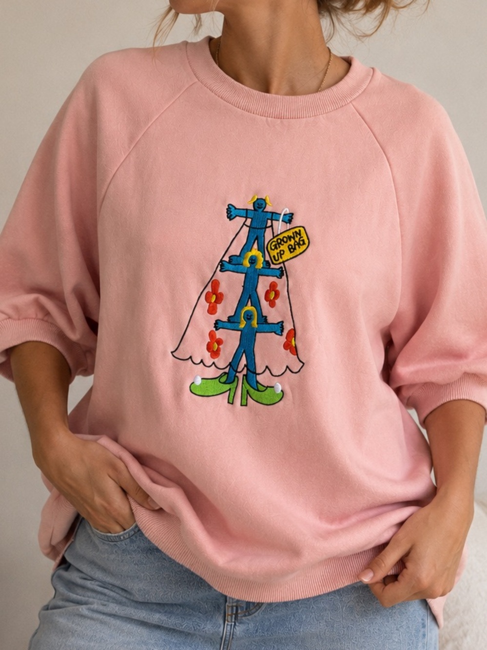Pink Graphic Pullover Sweatshirt with Playful Print